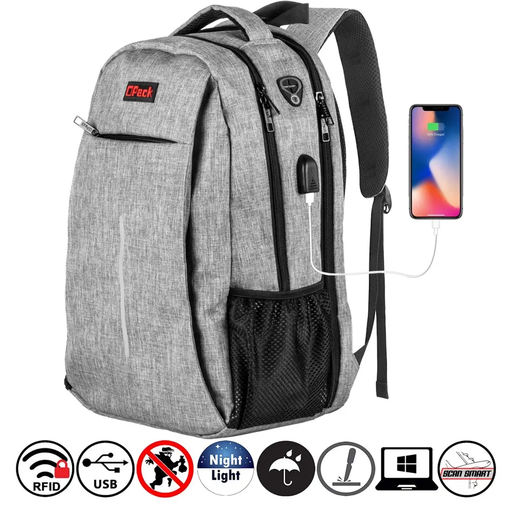 RFID-Safe Travel Laptop Backpack with USB Charging Port