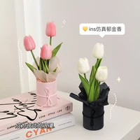 pink tulip bouquet simulation flower birthday party gift for girl friend home room desktop decoration photo props niche ornament