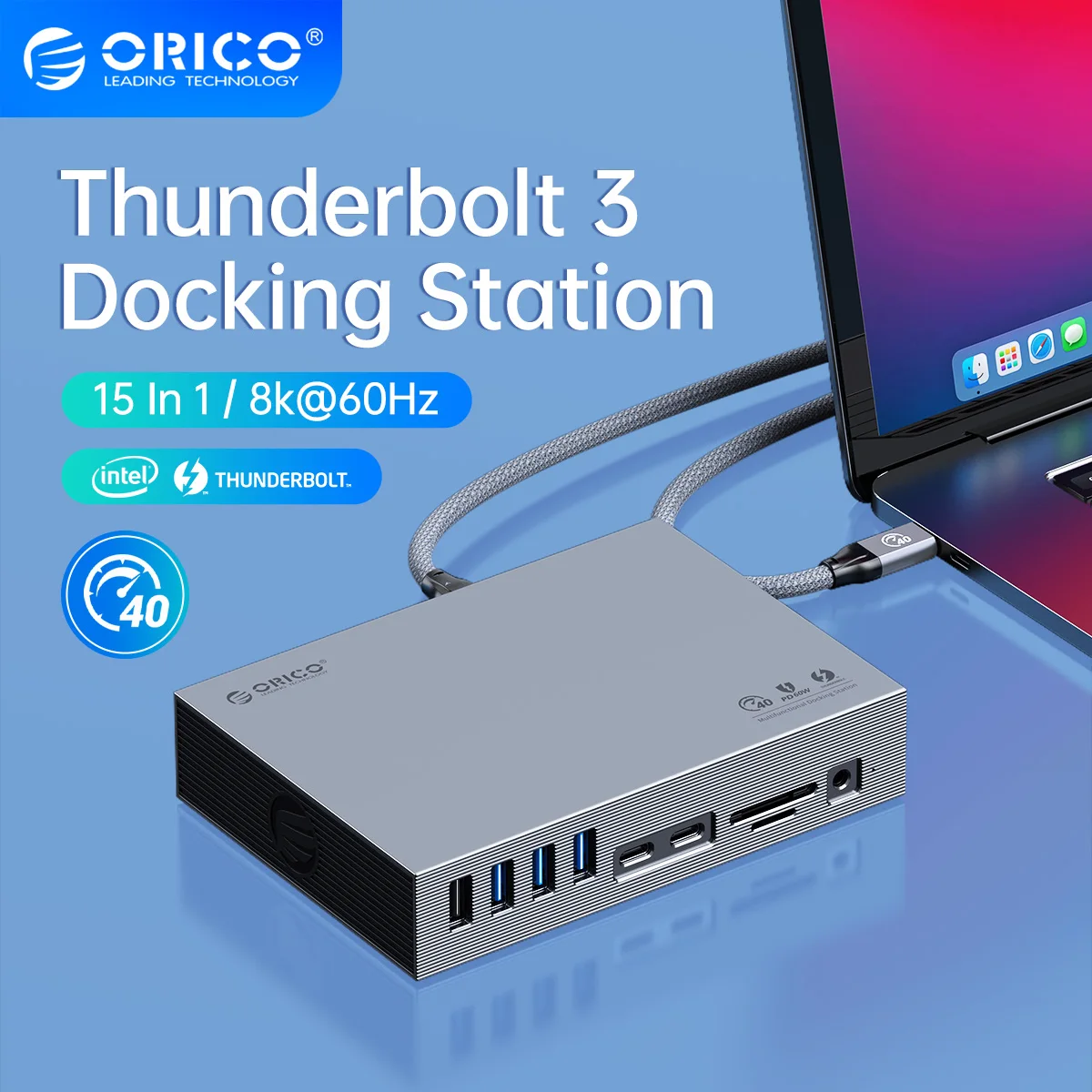 

Док-станция ORICO Thunderbolt 3, USB C, 8k 60 Гц, 40 Гбит/с, 3,5 мм