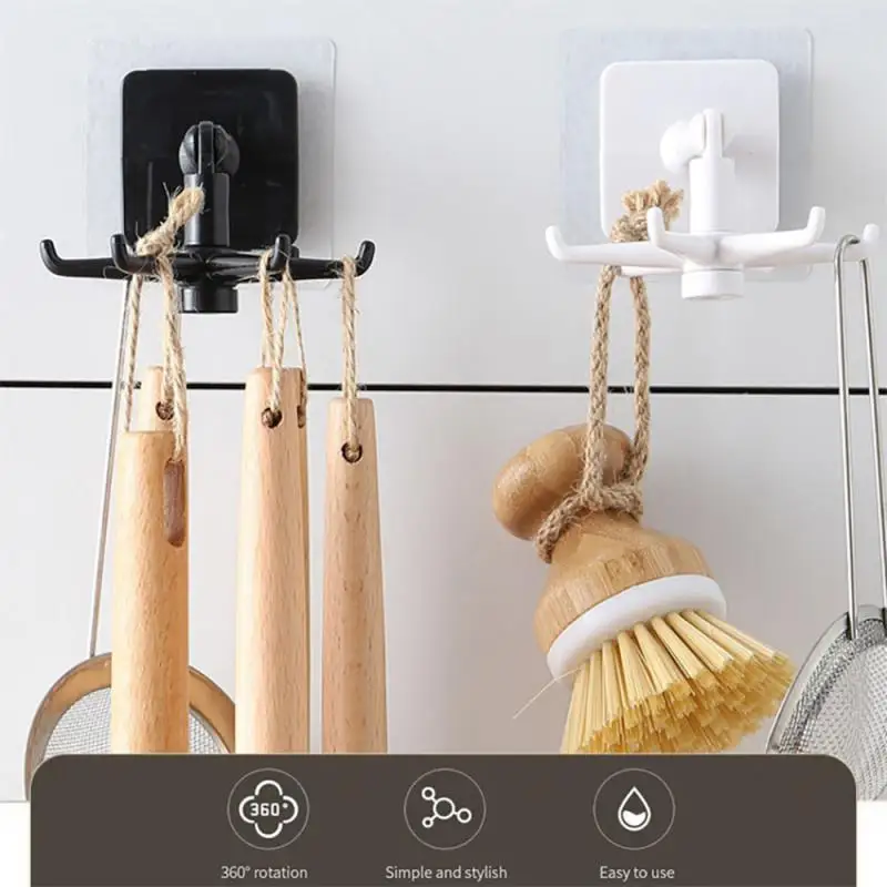 

Home Kitchen Bathroom Kitchen Storage Can Be Rotated 360 Degrees Storage Rack Six-claw Hook Punch-free Non-marking Storage Hooks
