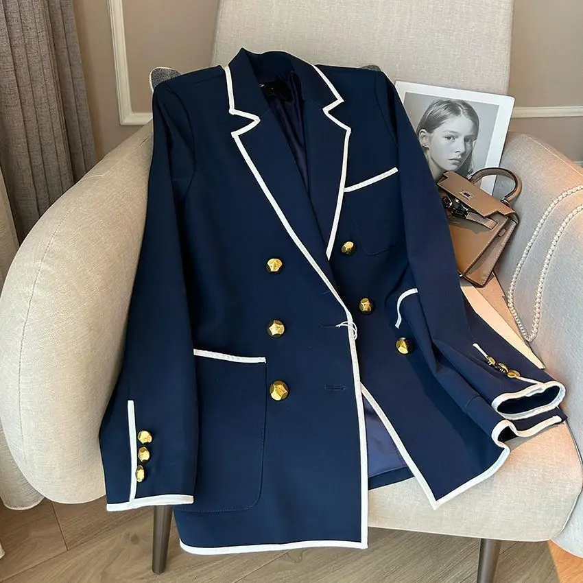 

College Style Contrast Color Edging Fashionable Suit Jacket For Women Tops In Autumn 2023 New Loose Fitting Age Reducing Casual