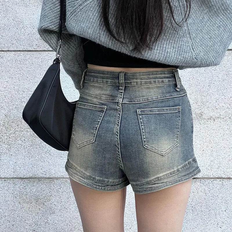 Women Fashion High Waisted Rolled Denim Shorts Vintage Summer Casual Pocket Short Jeans Ladies Hotpants Shorts 2023
