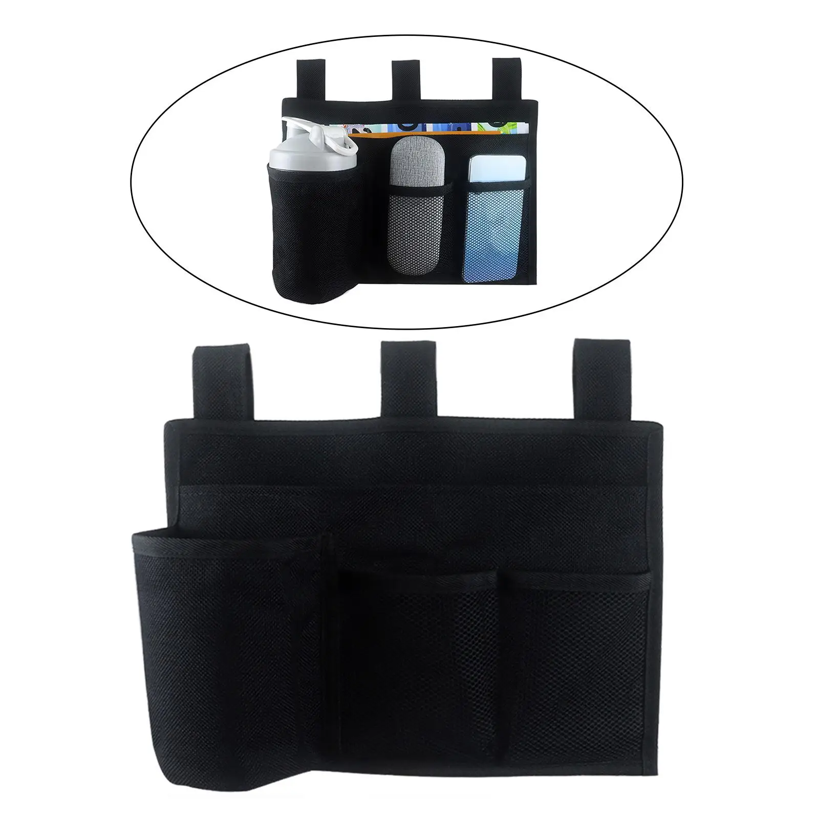 

Bedside Storage Bag, Hanging Bag Holder, Bedside Caddy with Multiple Pockets, 3 Hooks Organizer for Sofa Beds Cables