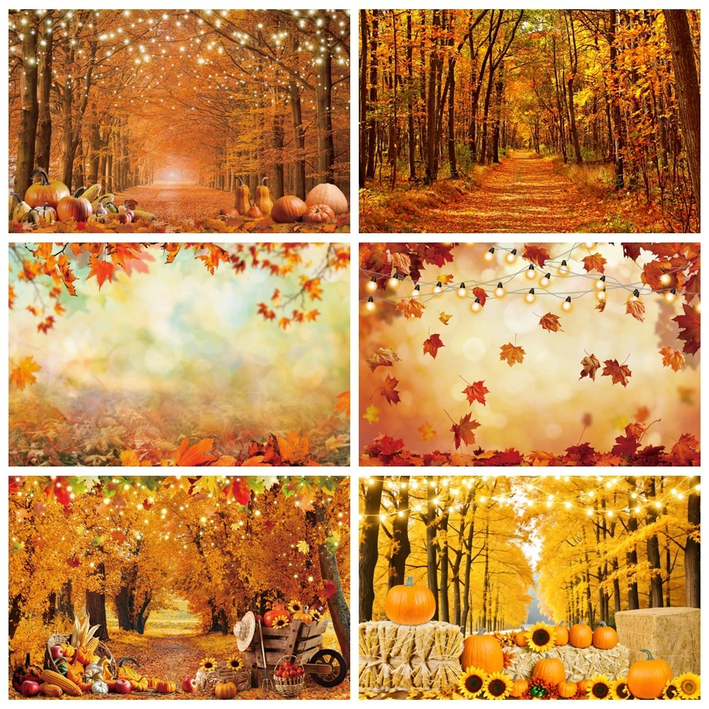 Фон для студийной фотосъемки с изображением осенних лесных деревьев и кленовых