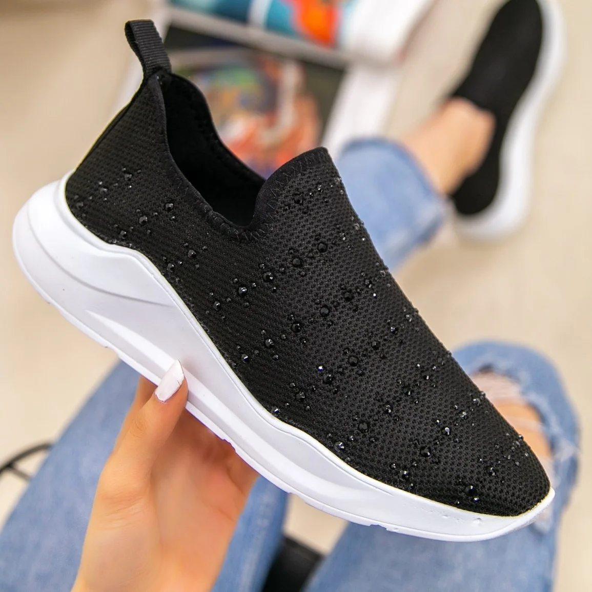 

Tonar Ejox Black Beads Embroidered Sports Shoes New Season Convenient Seasonal Style Sneaker