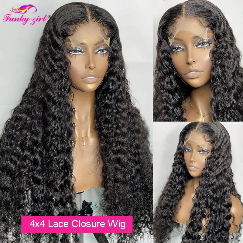 Water Wave Transparent Lace Frontal Wig Curly Brazilian Remy Pre Plucked 4x4 Lace Closure Wig 13x4 Lace Front Wig for Women