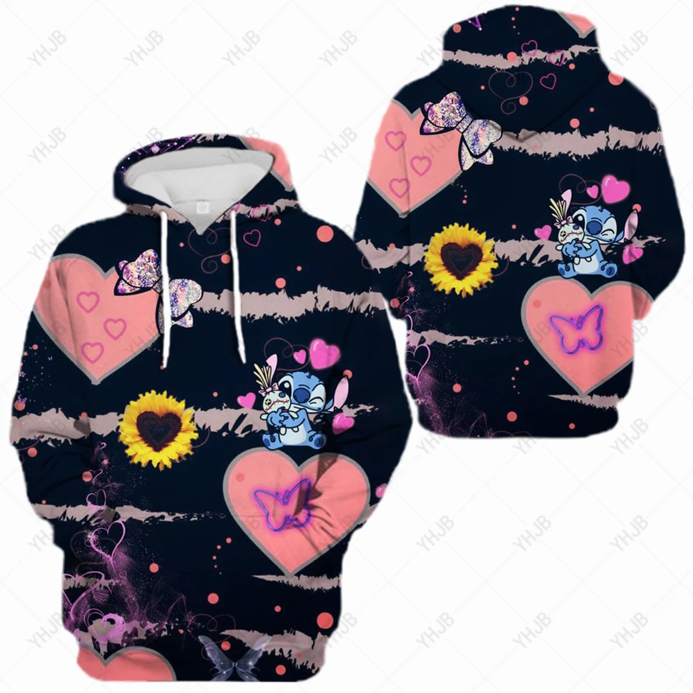 

Disney Stitch Spring Autumn Hoodies Women Cartoons Hooded Sweatshirts Pullover Kawaii Movie Harajuku Khaki Cool Casual Clothes