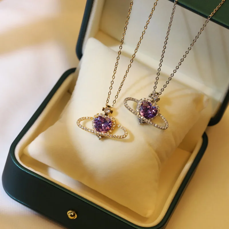 Новая модная планета Сатурн ожерелье для женщин с персональностью, сердцем любви, аметистом - роскошные ювелирные изделия для подарков на вечеринках.
