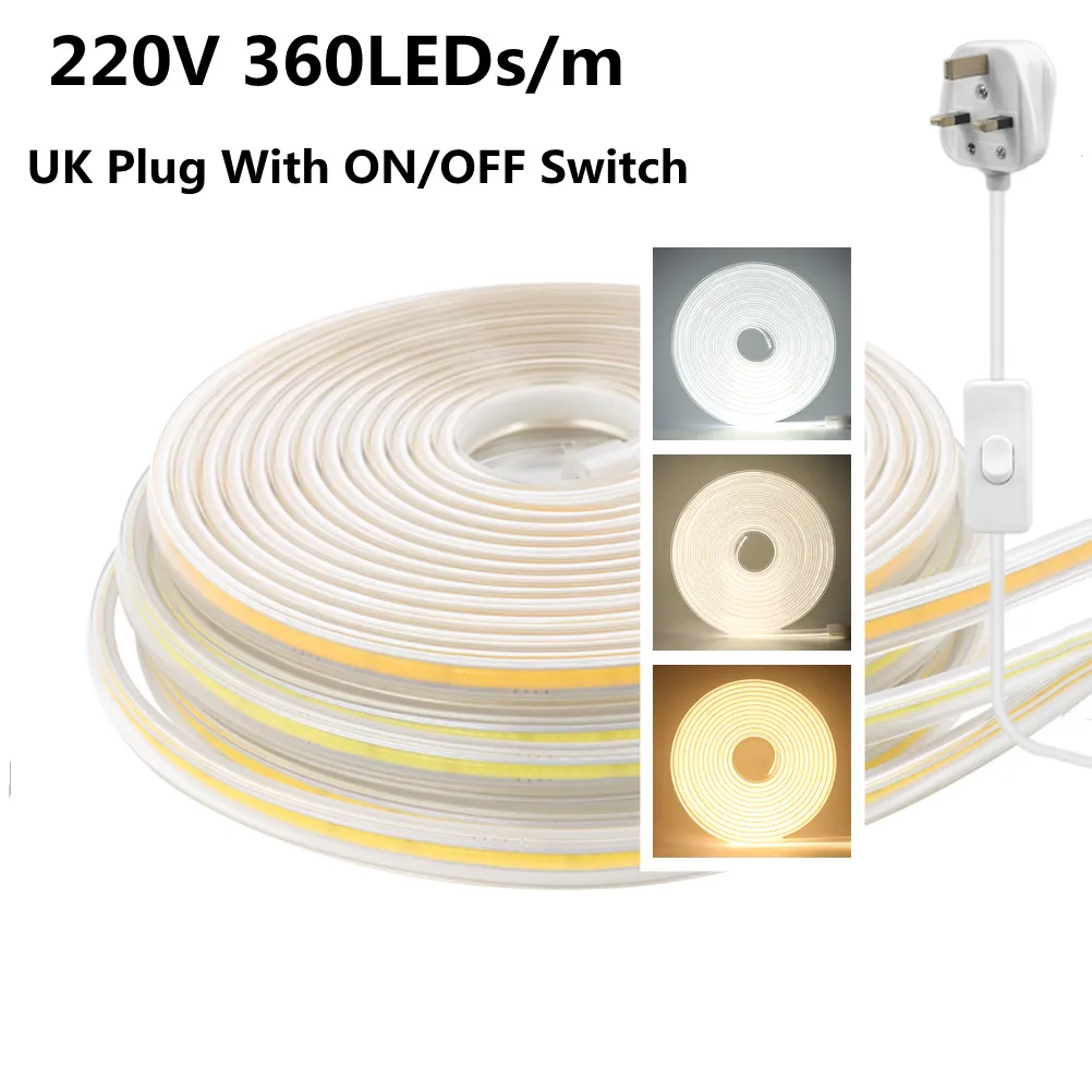 Светодиодная лента COB с переключателем ВКЛ./ВЫКЛ. гибкая Водонепроницаемая