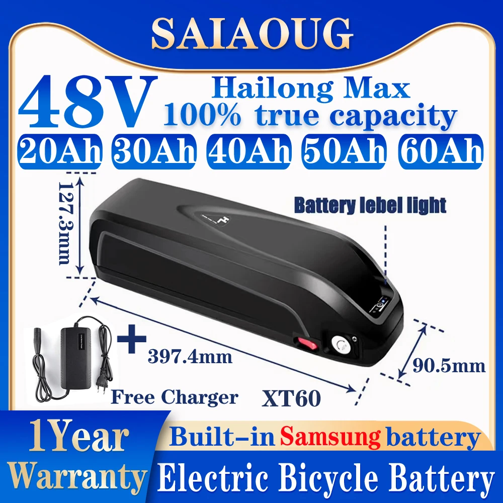 

48v 35Ah Battery Electric Bike 40 50 60ah Hailong Max Batterie Velo Bateria Para Bicicleta Electrica 300-3000w Lithium Battery