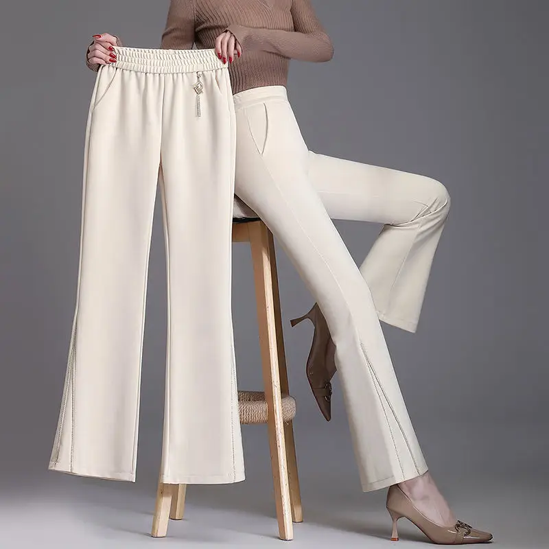 

Women 2022 Spring Summer Fashion Ice Silk Suit Pants Female High-waisted Casual Trousers Ladies Solid Color Flare Pants E206