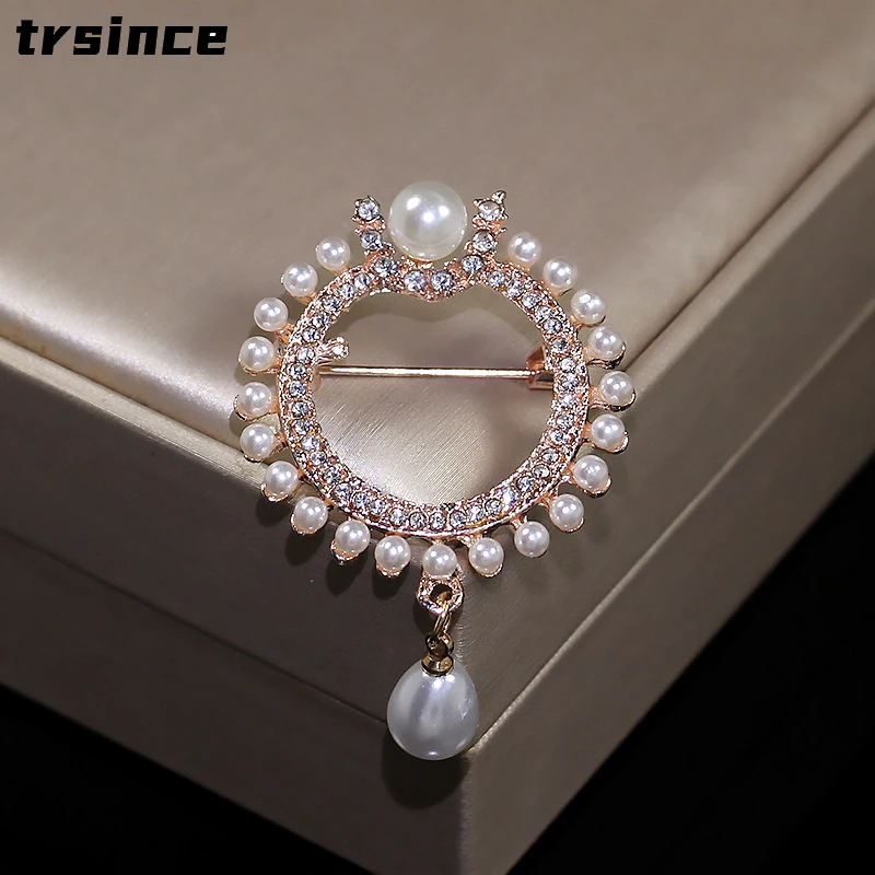 

High-end Crystal Diamante and Imitation Pearls Flower Jewelry Brooch Pins Women Wedding Bouquets декор Брошь