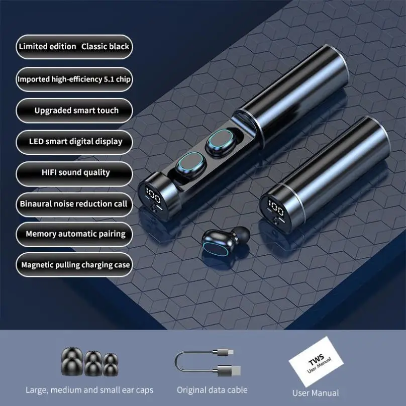 

2023 New N21 Wireless Cylinder Type Mini Sports Earbuds Tws In-ear Bluetooth Headphones Led Power Display Wireless Headphones