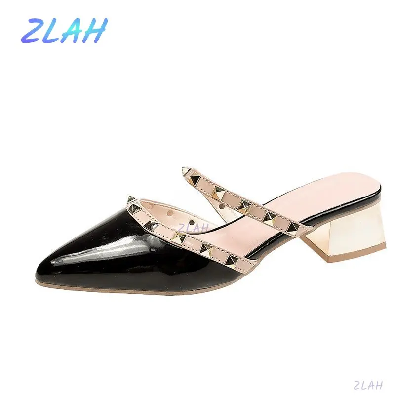 

Women's Elegant Mules Women's Casual Slippers Zlah Women's Low-heel Fashion Women's Pointed Sandals Women's Rivet Shoes