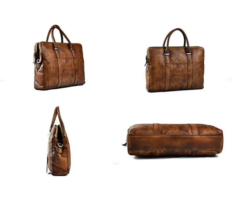 Vintage fashion luxury natural real leather men's large-capacity briefcase casual daily work computer handbag lady messenger bag