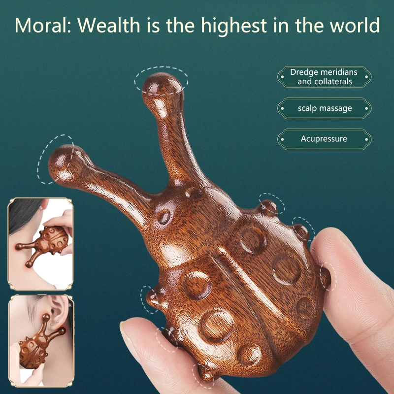 Массажная расческа в форме жука из сандалового дерева с картой Acupoint утолщенная