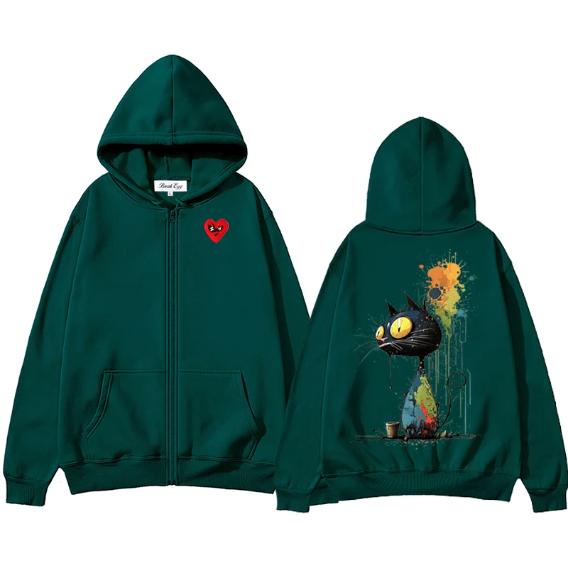 Картина маслом Цветной кот с принтом Мужчины Женщины Толстовка на молнии