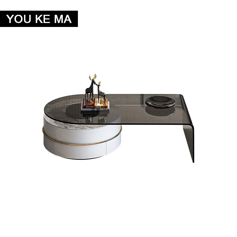 Modern light luxury tempered glass tea table simple slate round coffee table small apartment high-end coffee table