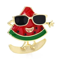 wulibaby cartoon watermelon brooch pins for women unisex enamel wear glasses skateboard fruits party office collar brooches