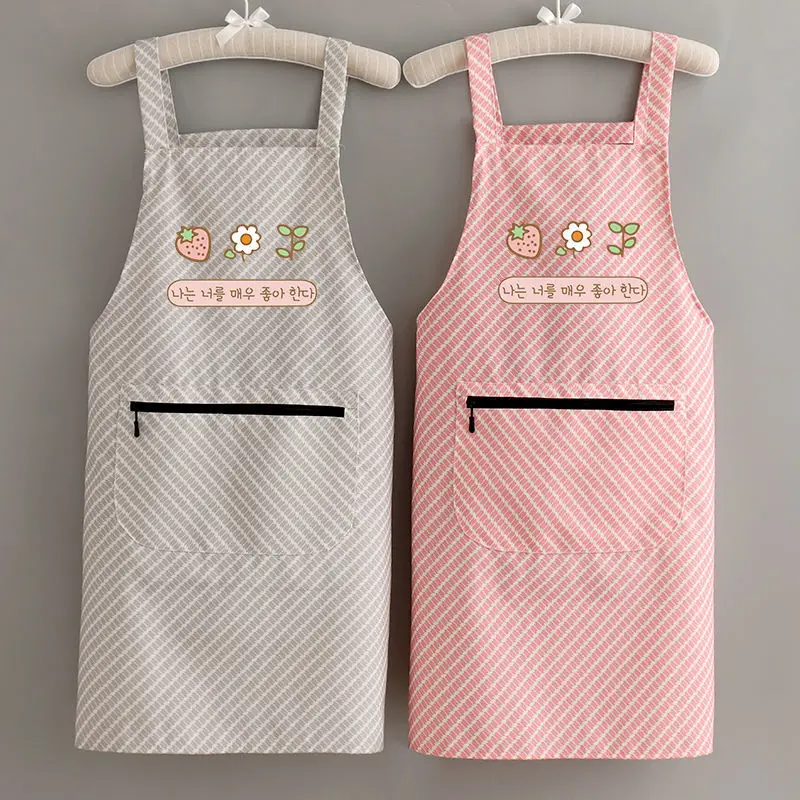

New Breathable Wear-resistant Cotton Cloth Oil-proof Cooking Household Fashion Apron Female Cute and Fresh Waist Custom