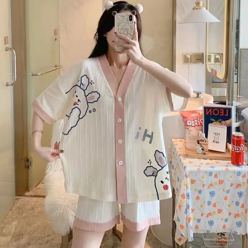 

Pajama Set Women Summer Hot Sleepwear Shorts Cute Pijamas Girls Homewear Short Pants Cartoon Home Clothes Cute Pyjama Cartoon