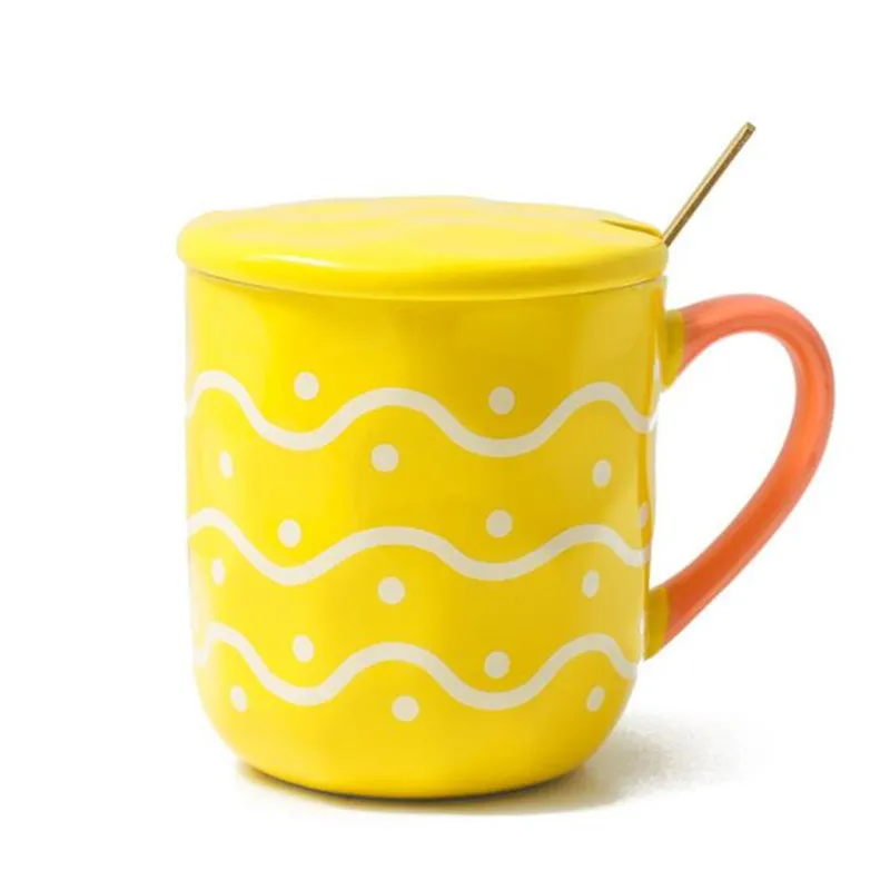 

400ml Ceramic Coffee Cups with Lid and Spoon Office Household Tea Mug Creative Coffee Mugs Breakfast Milk Juice Cup Drinkware
