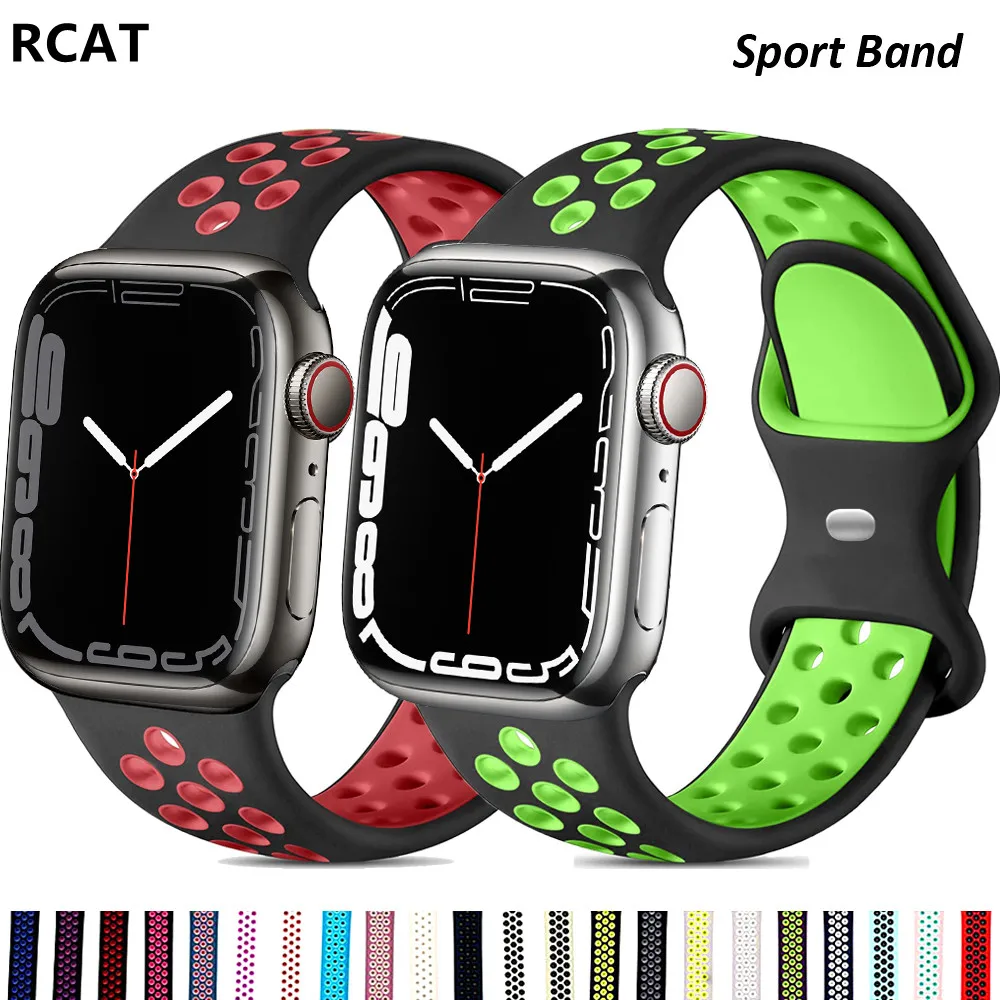 Ремешок силиконовый для Apple Watch band 44 мм 40 45 41 мягкий воздухопроницаемый браслет