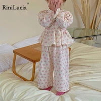 rinilucia kids girls shirts set long sleeve lace o neck floral tops elastic waist pants casual daily outfit spring clothes