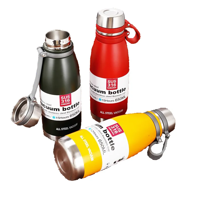 

SS 316 stainless steel flask vacuum thermos cup dual wall element bottles with silicone handle bottle 650ml 850ml 1100ml