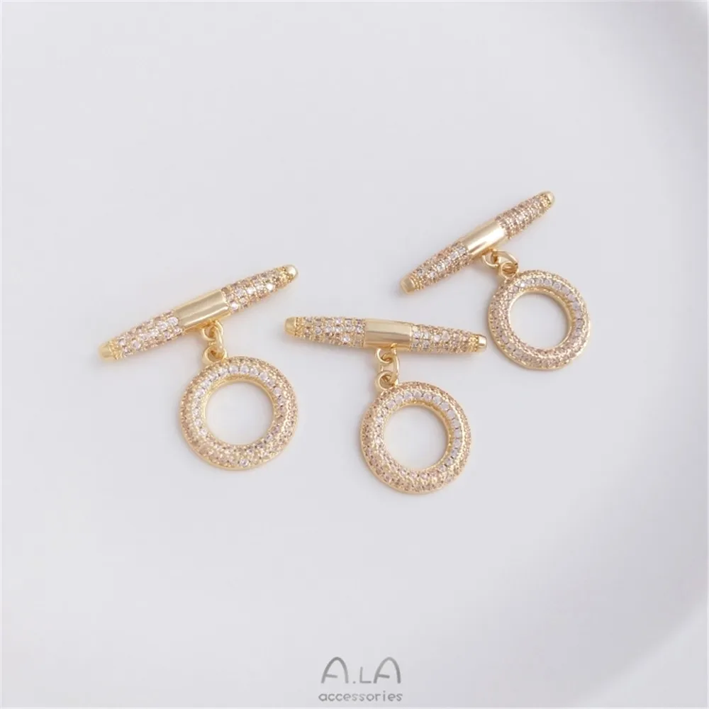 14K genuine gold micro inlaid with zircon ot buckle, high-grade round buckle, DIY pearl necklace jewelry connecting buckle