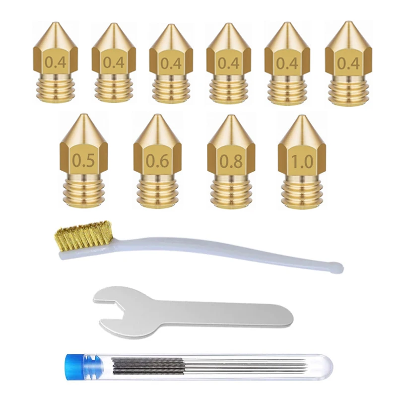 

MK8 Tip Nozzle Cleaning Kit Premium Brass Nozzles Brush for Makerbot CR10 Ender 3 V2 Anycubic Kobra Vyper Mega Aquila C2 S2 KP3S