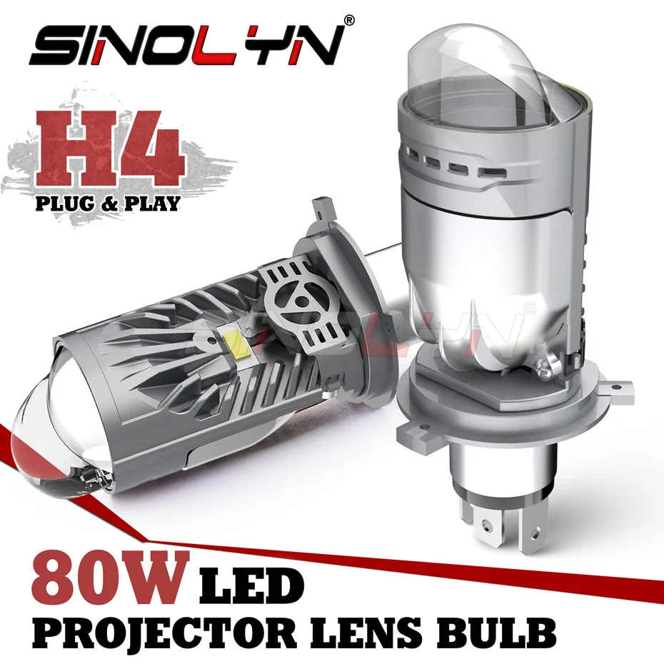 Светодиодная лампа H4 9003 HB2 Bi Plug & Play Hyperboloid Mini H4, светодиодные линзы для фар, проекторов 80 Вт, 9-12 В