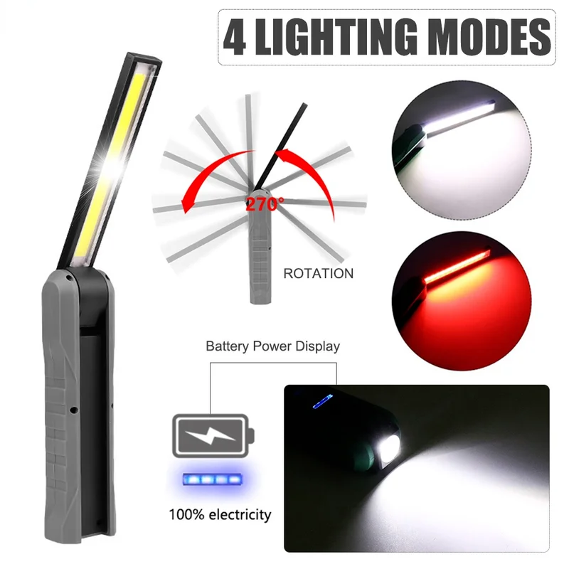 

Outdoor Portable USB Rechargeable Light with Magnet Powerful Flashlight Waterproof Led Lights COB Work Light Camping Lamp