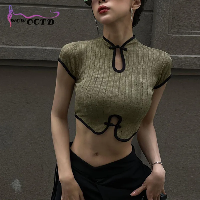

WOWOOTD Women Goth Cut Out Sexy Tops Short Sleeve Bodycon Grunge Ribbed Black Crop Top Gothic Mall Vintage Y2k