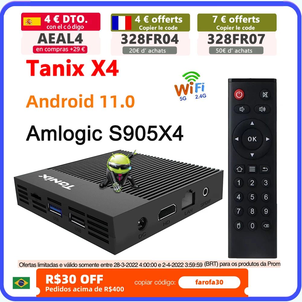 

ТВ-приставка Tanix X4, Android 11, 4 + 32/64 ГБ, Amlogic S905X4, 2,4G
