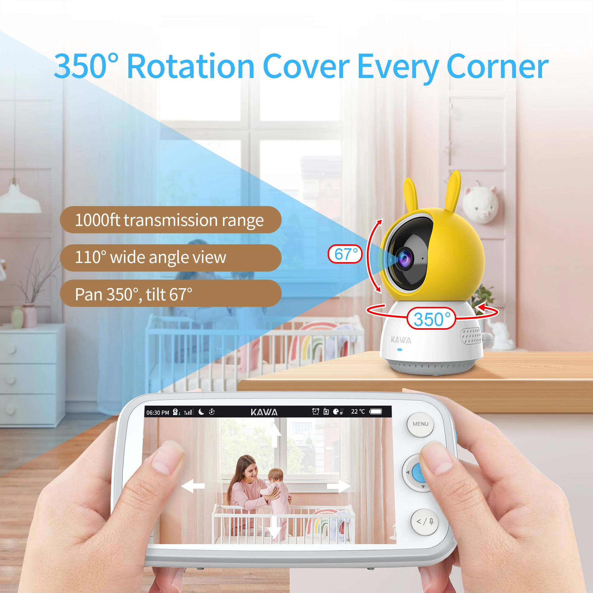Радионяня KAWA S6 с 2 камерами 5-дюймовое цветное видео Ночное видение Cry Sound Alert