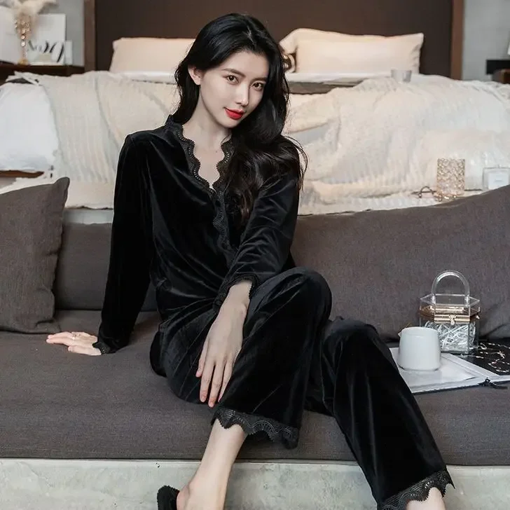 Бархатный пижамный комплект из 2 предметов одежда для дома осенне-зимняя женская