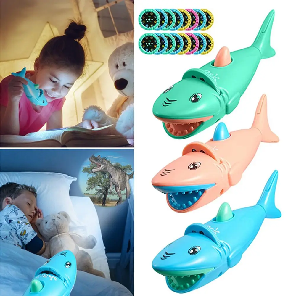 

Durable Soft Lighting 128 Pattern Interesting Early Education Toy 16 Slideshow Projection Flashlight Shark Projector
