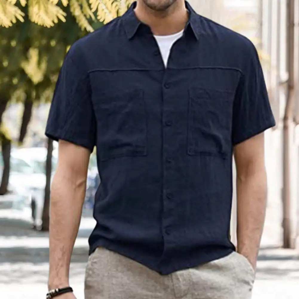 

Summer Shirt Pockets Summer Tops Sweat Absorption Casual Trendy Turn-down Collar Summer Tops