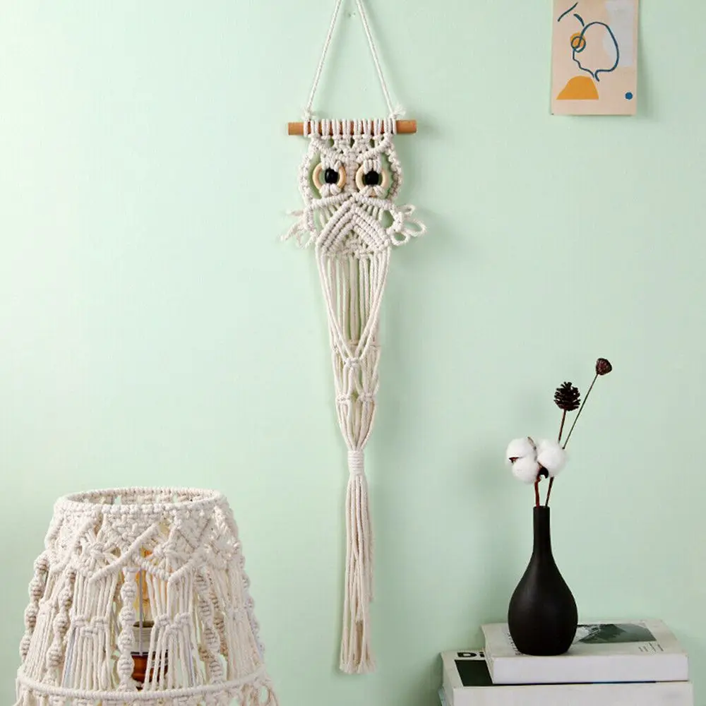 

Wooden Boho Cotton Home Decoration Hand-woven Tapestry Wall Hanging Owl Hanging Basket Macrame