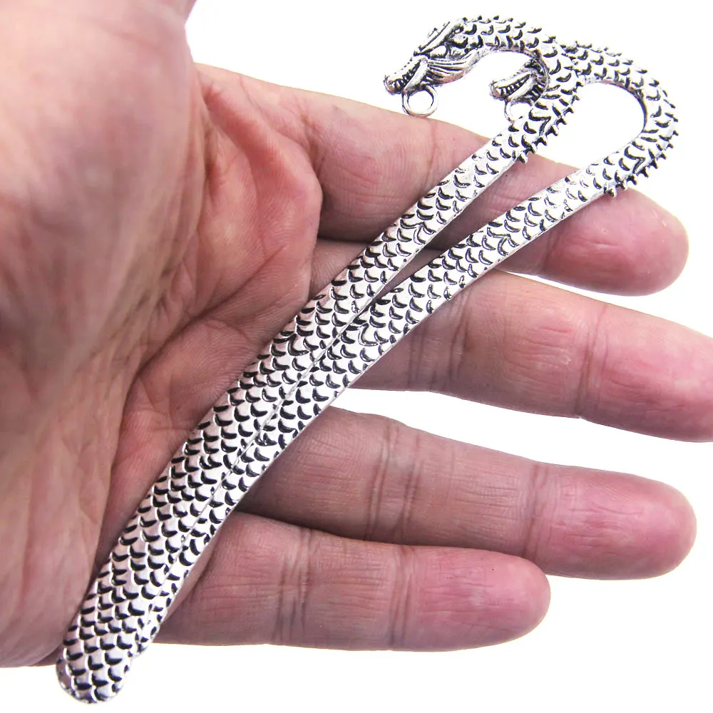 Silver Tone Dragon Metal Bookmarks With Hole For Reading Books Jewelry DIY Making Findings Charms 122mm