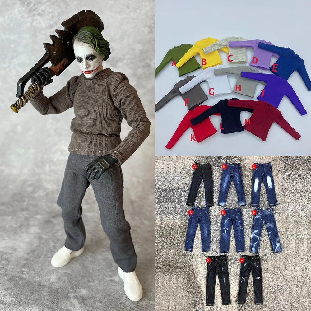 

1/12 Scale Male Long Sleeve Slim Sweatshirt T shirt Casual Ripped Jeans Model for Mezco Tbleague 6 Inches Action Figures