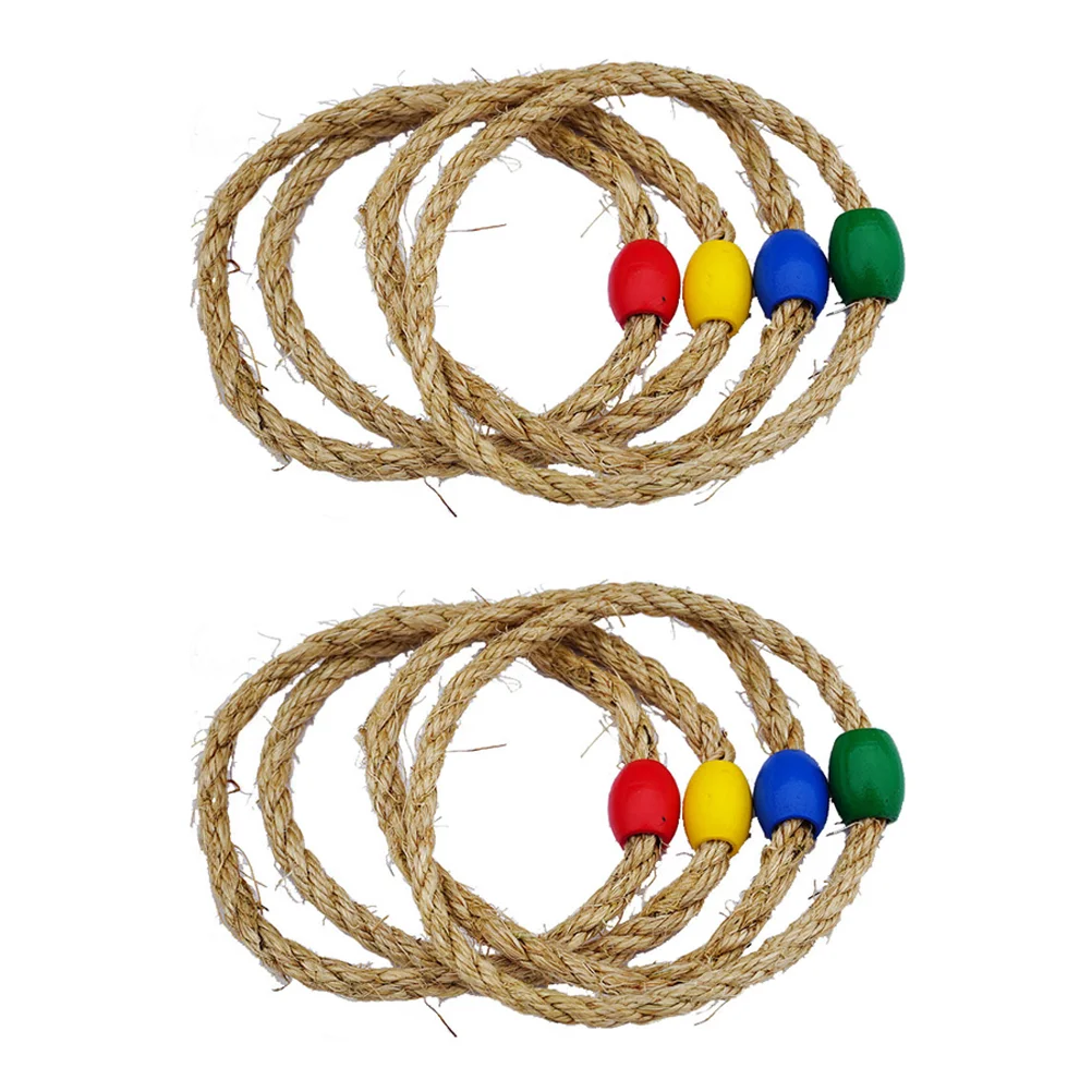 

8 PCS Natural Rope Ferrule Throwing Toss Rings Game Outdoor Play Toys Kids Educational Playthings Wooden Sports Games