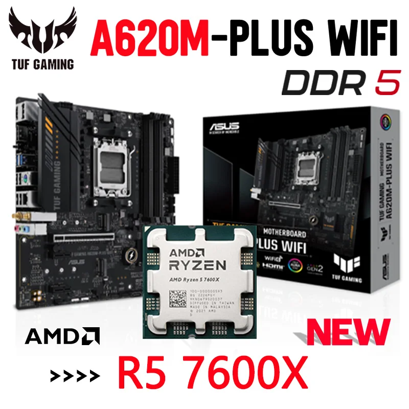 

TUF GAMING A620M-PLUS WIFI ASUS Mainboard With AMD Ryzen 5 7600X CPU Suit DDR5 PCI-E 4.0 Ryzen Socket AM5 M.2 Motherboard 128GB