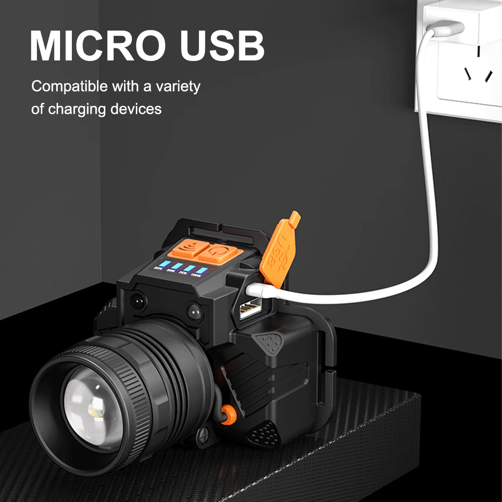 

High Bright Headlamp Outdoor USB Charging Head Torch Forehead Light Headlight Flashlight Lantern T8, 1pc Battery