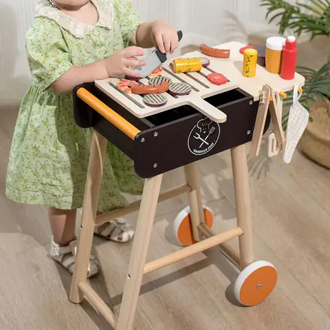 Реалистичная деревянная игрушка для барбекю, набор для раннего обучения, обучающая игрушка, барбекю-гриль, игрушка для приготовления пищи, игровой набор для девочек, малышей, детей, мальчиков