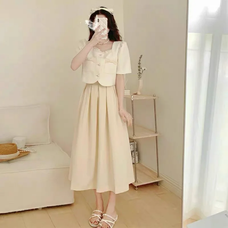 2022Summer Adult Lady like Woman Young Classic Style Business Suit Female Online Influencer Premium Fashion Skirt Two-Piece Set