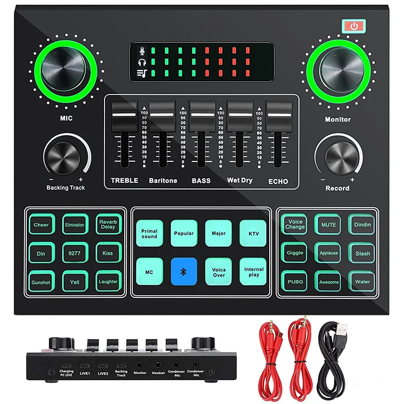 

V9 Bluetooth Sound Card Stereo Audio Mixer with Effects and Voice Change for Computer Game Mobile Phone Live Broadcast
