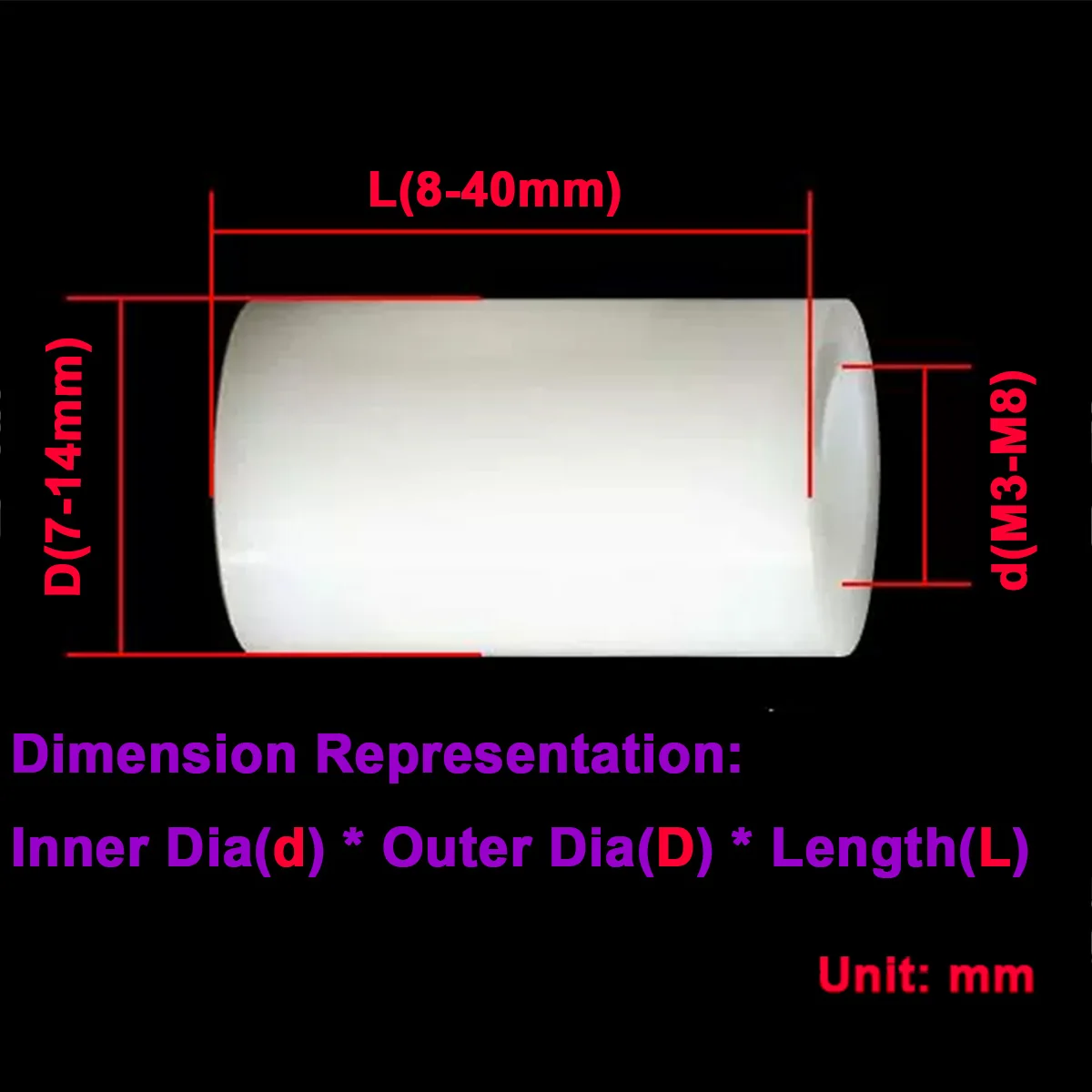 

ABS Isolation Nylon Plastic Insulation Cylindrical Hollow Sleeve Straight Column M3M4M5M6M8