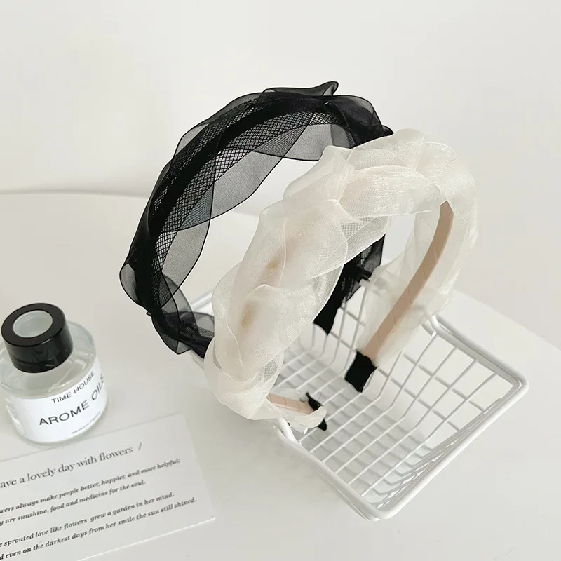 

Ободок для волос Женский, милый однотонный обруч из сетчатой ткани, с перехлёстом, аксессуар для мытья лица, тонкая плетеная повязка на голо...